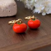 Tomato Earring Dangle, 14k gold plated Tomato Huggie Hoops, Unique Fruit Earring Gift